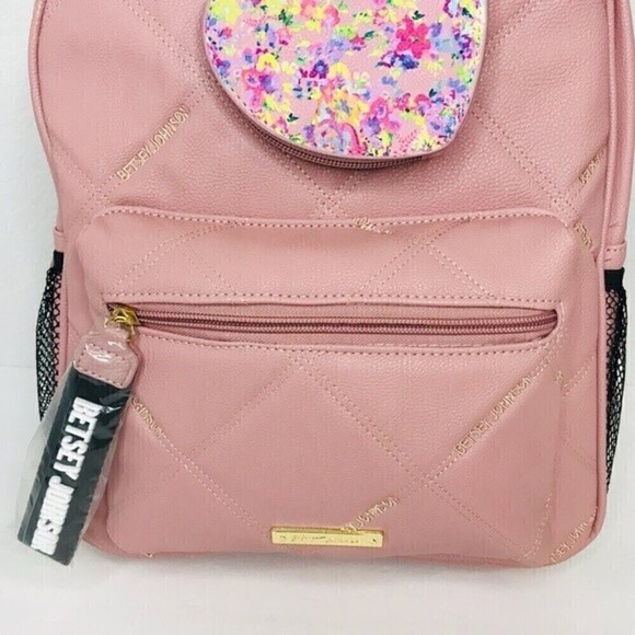 New! Betsey Johnson Quilted Faux Leather Pink Heart Coin Pouch Book Bag Backpack - Picture 13 of 16